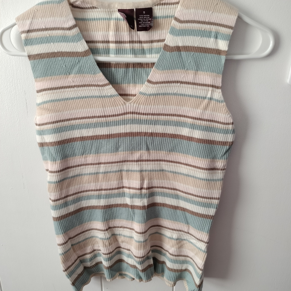 Merona V-Neck Striped Tank Top in Cream, Brown, and Blue